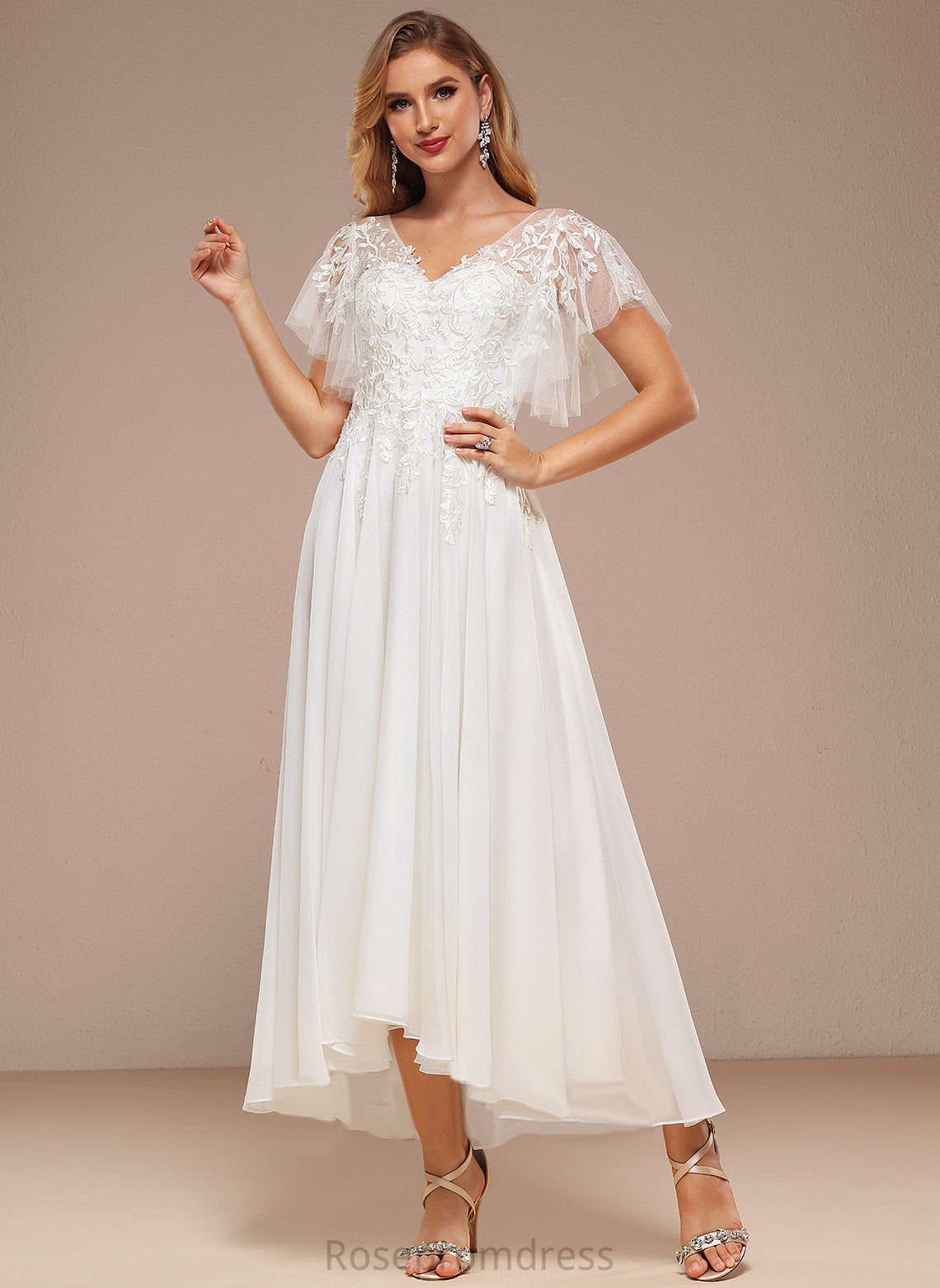 Asymmetrical With Wedding Dresses Wedding Lace Ruffle Serena Dress A-Line V-neck Tulle