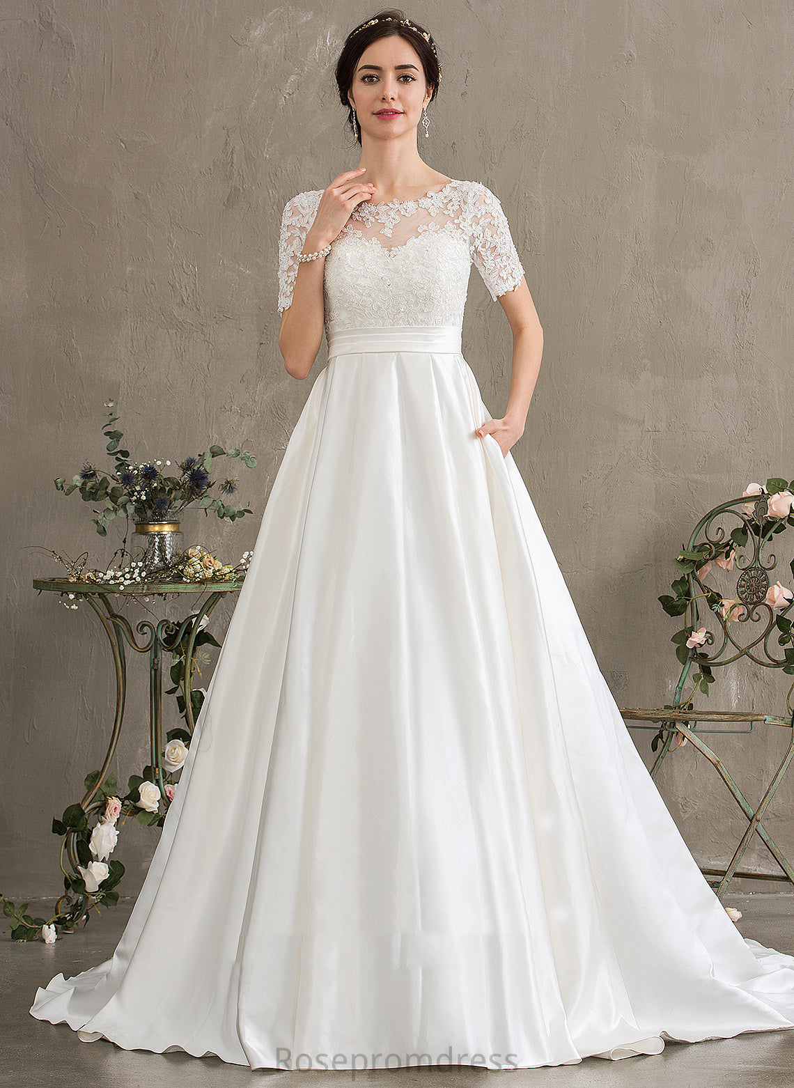 With Satin Wedding Dresses Chaya Dress Lace Sequins Pockets Beading Ball-Gown/Princess Train Court Wedding