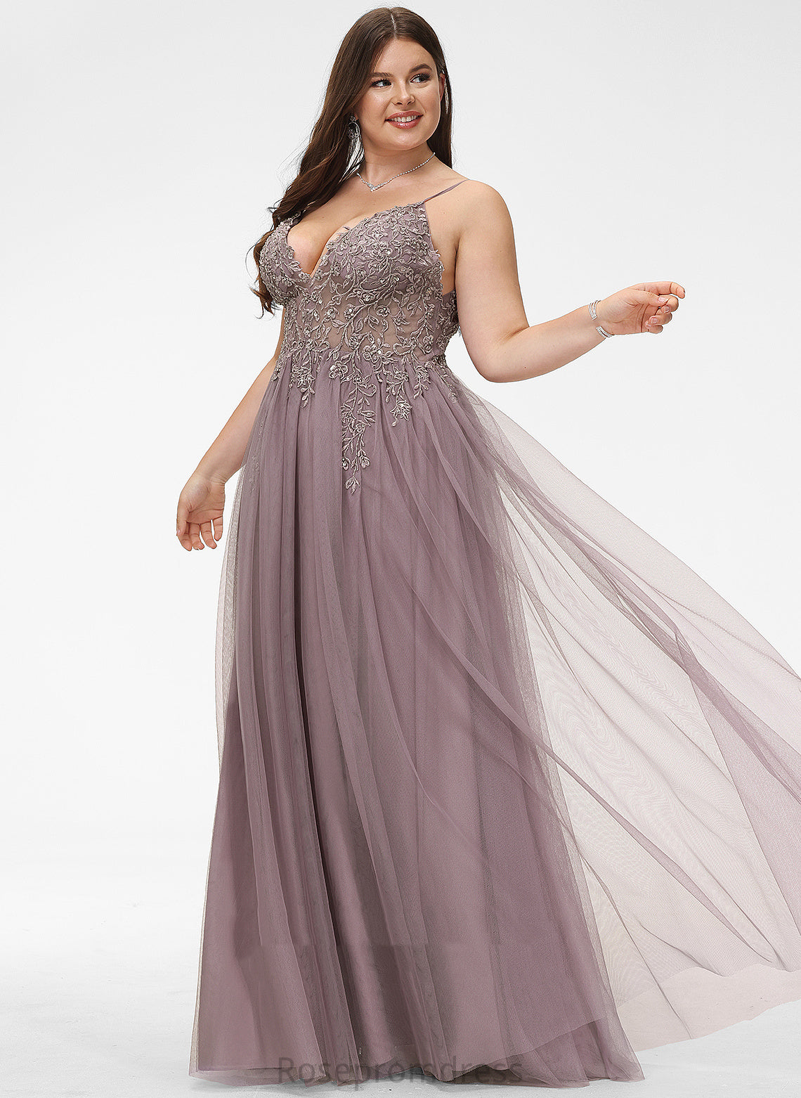 With Prom Dresses V-neck Beading A-Line Floor-Length Tulle Sequins Lace Hallie