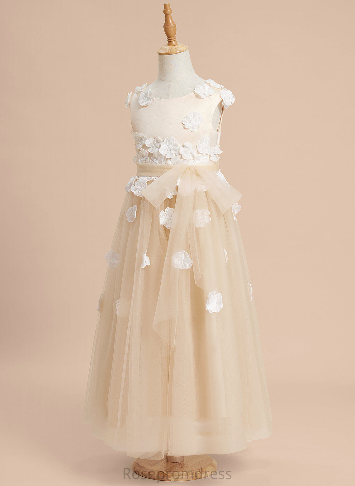 A-Line Ansley Lace/Flower(s) Sleeveless Tulle Flower Girl - Dress With Ankle-length Scoop Neck Flower Girl Dresses