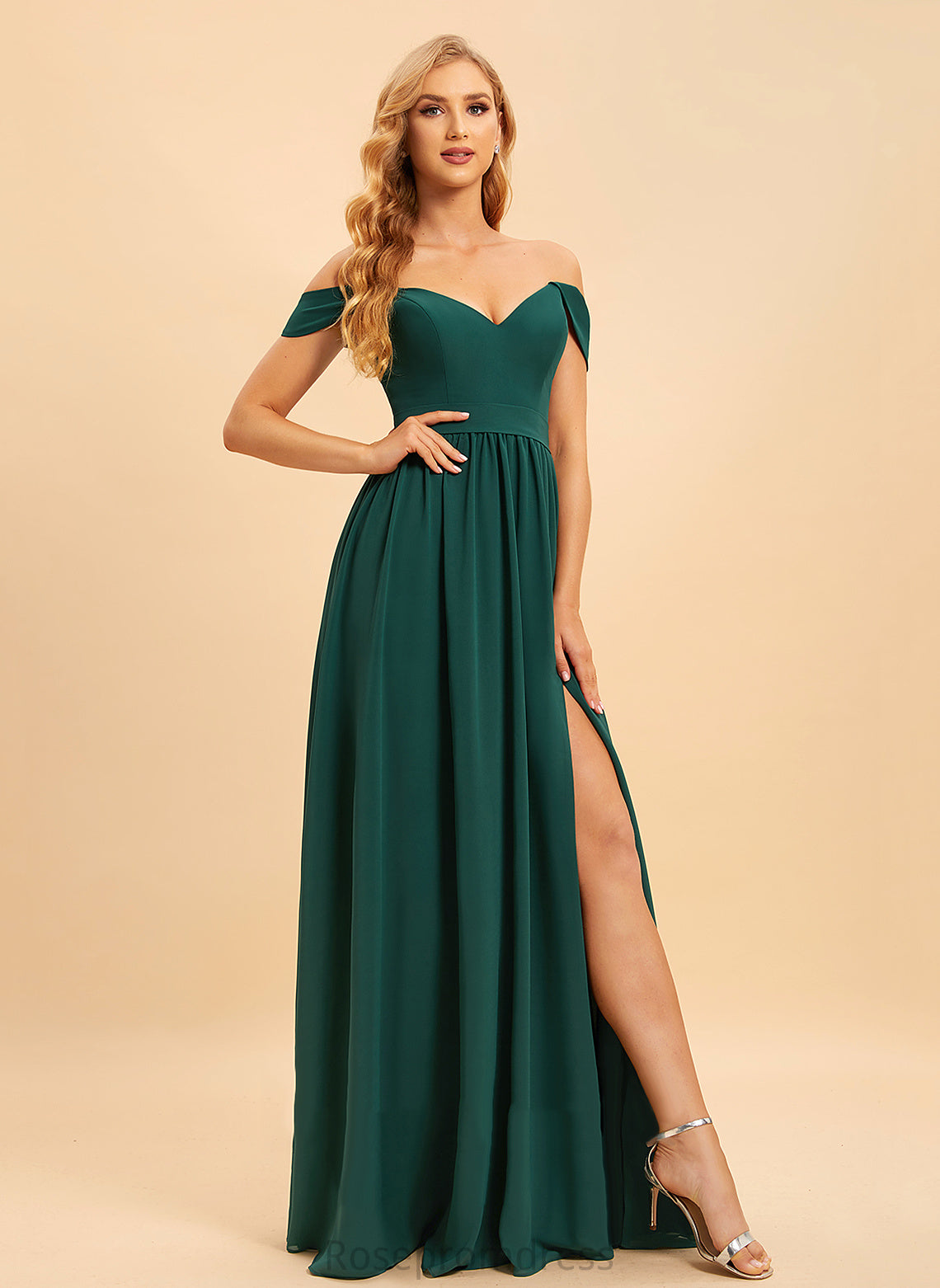 Length Off-the-Shoulder SplitFront Neckline Embellishment Silhouette Fabric A-Line Floor-Length Cassie Floor Length A-Line/Princess Bridesmaid Dresses