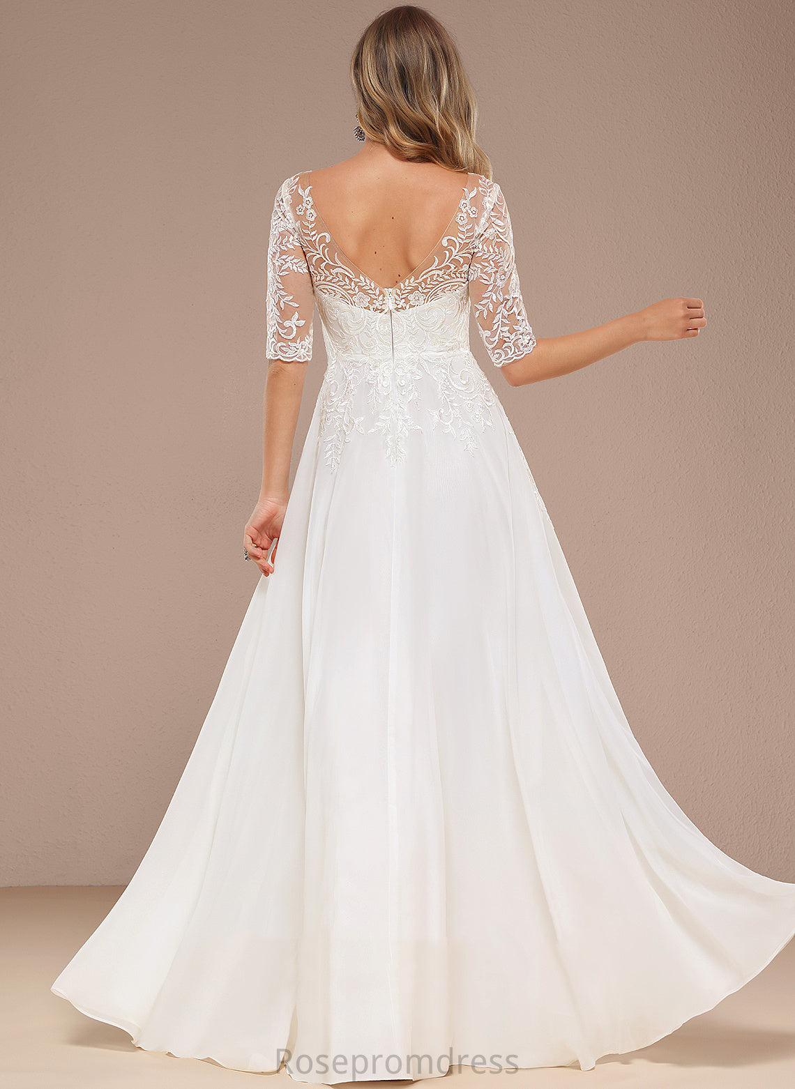 V-neck A-Line Dress Irene Lace Wedding Dresses Floor-Length Wedding Chiffon