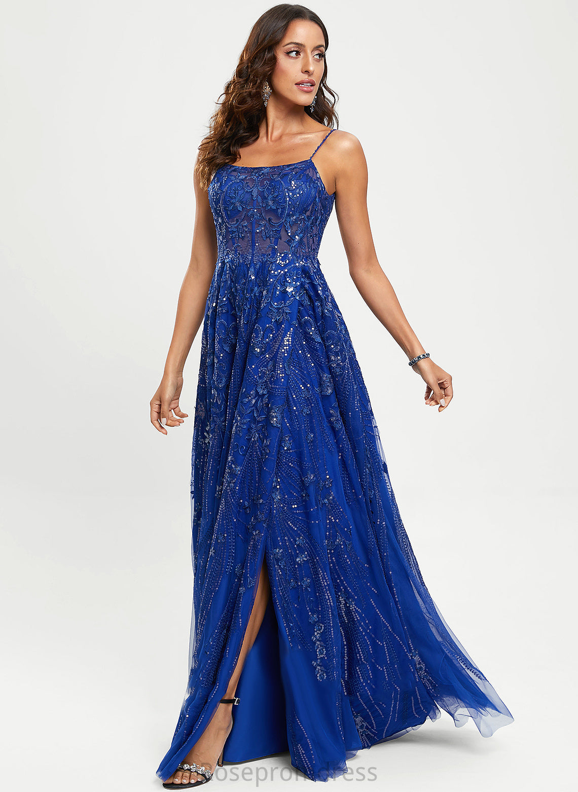 Prom Dresses Sequins A-Line Lace Floor-Length Scoop With Sienna Tulle