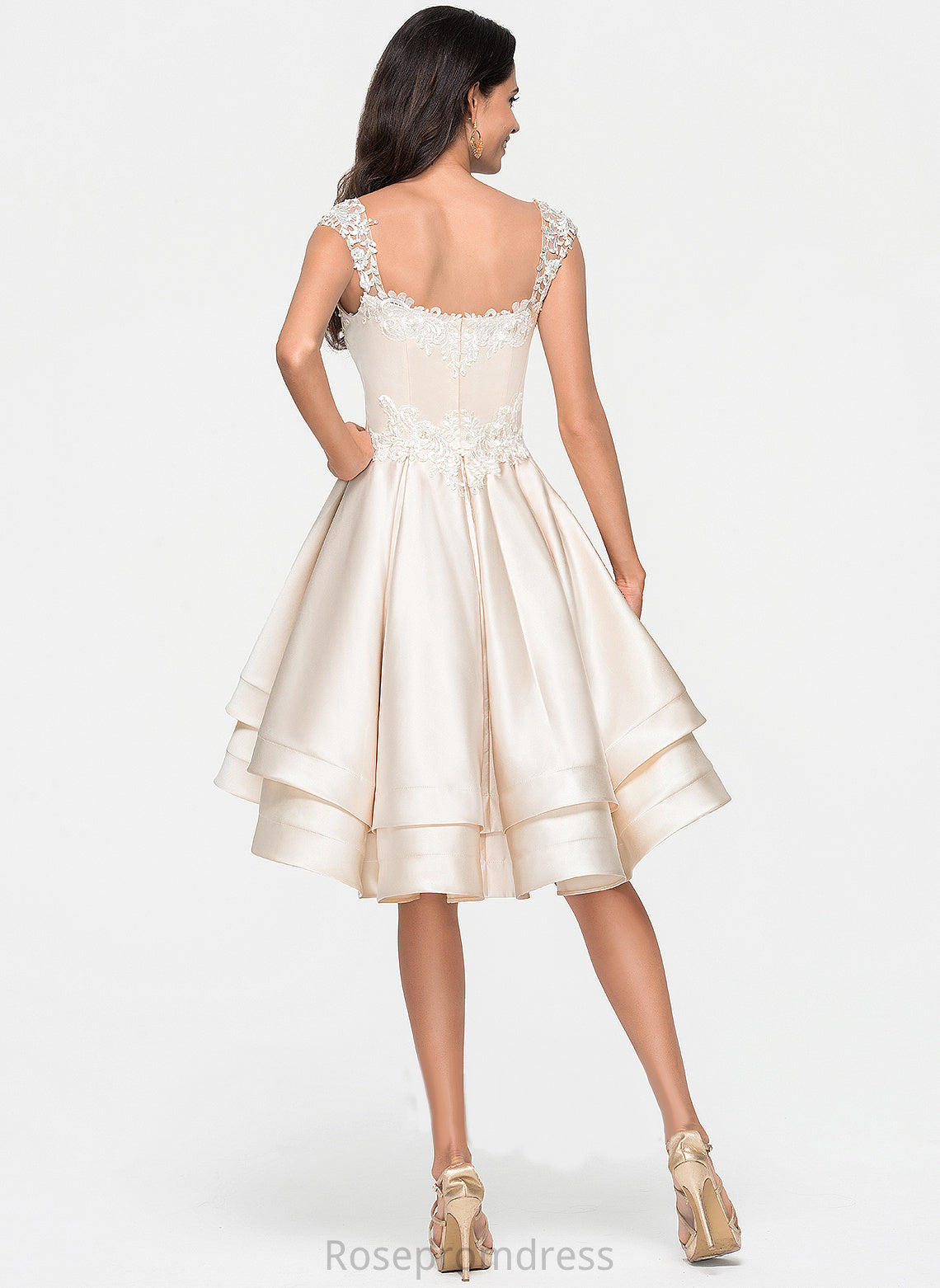 With Beading Homecoming Dresses Sweetheart A-Line Lace Cascading Ruffles Satin Asymmetrical Dress Homecoming Millicent