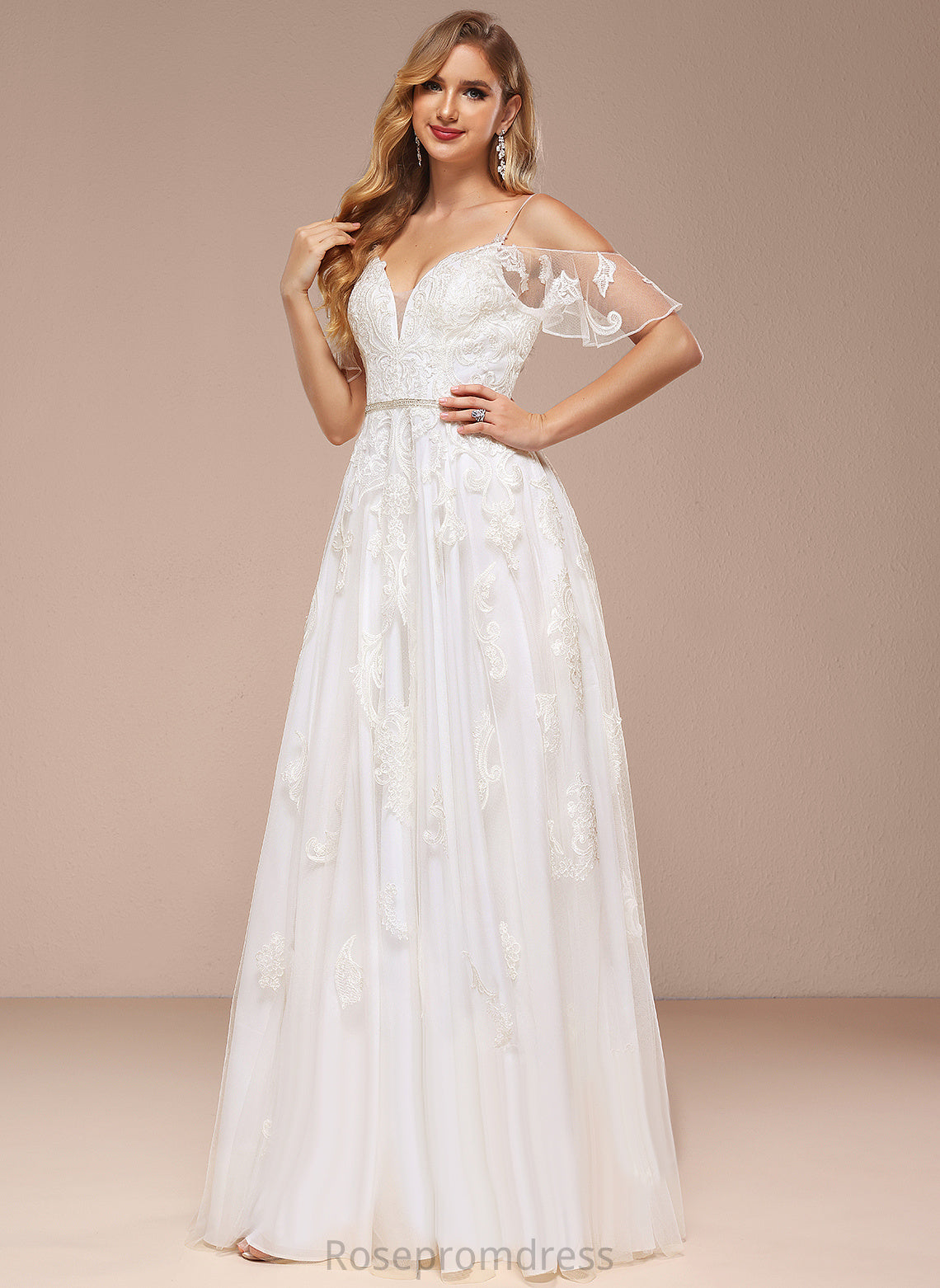 Floor-Length Cold Wedding Dress Wedding Dresses A-Line Elsa Beading Sequins Lace Tulle Shoulder With