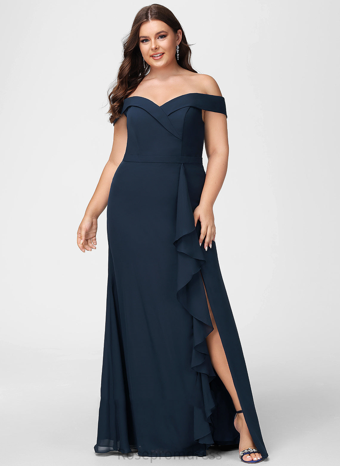 Embellishment Ruffle Floor-Length Neckline Fabric Length Off-the-Shoulder A-Line Silhouette Martha A-Line/Princess Sleeveless Bridesmaid Dresses