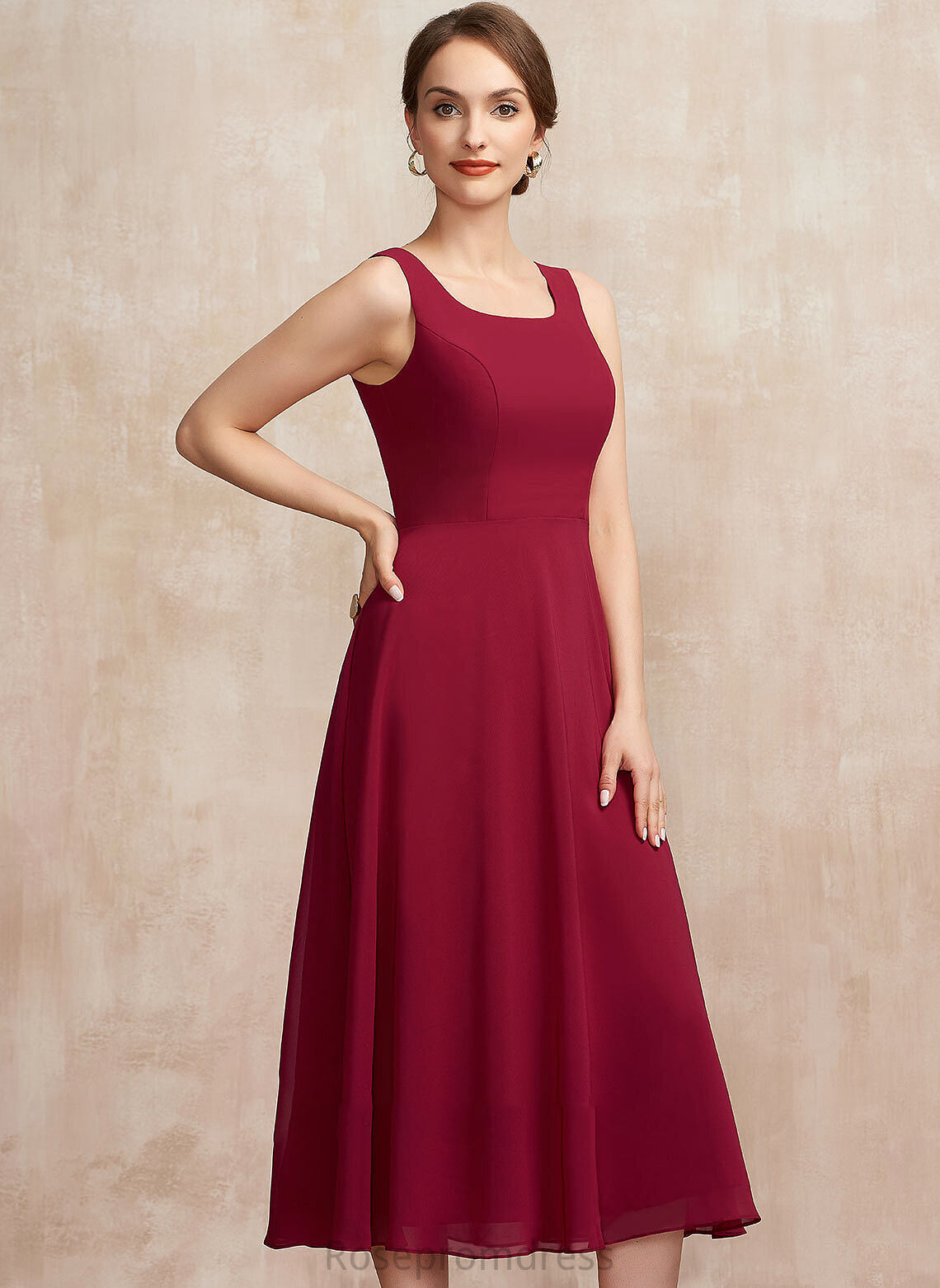 Tea-Length Dress Mother Neck of Mother of the Bride Dresses Scoop Chiffon A-Line Bride the Sylvia