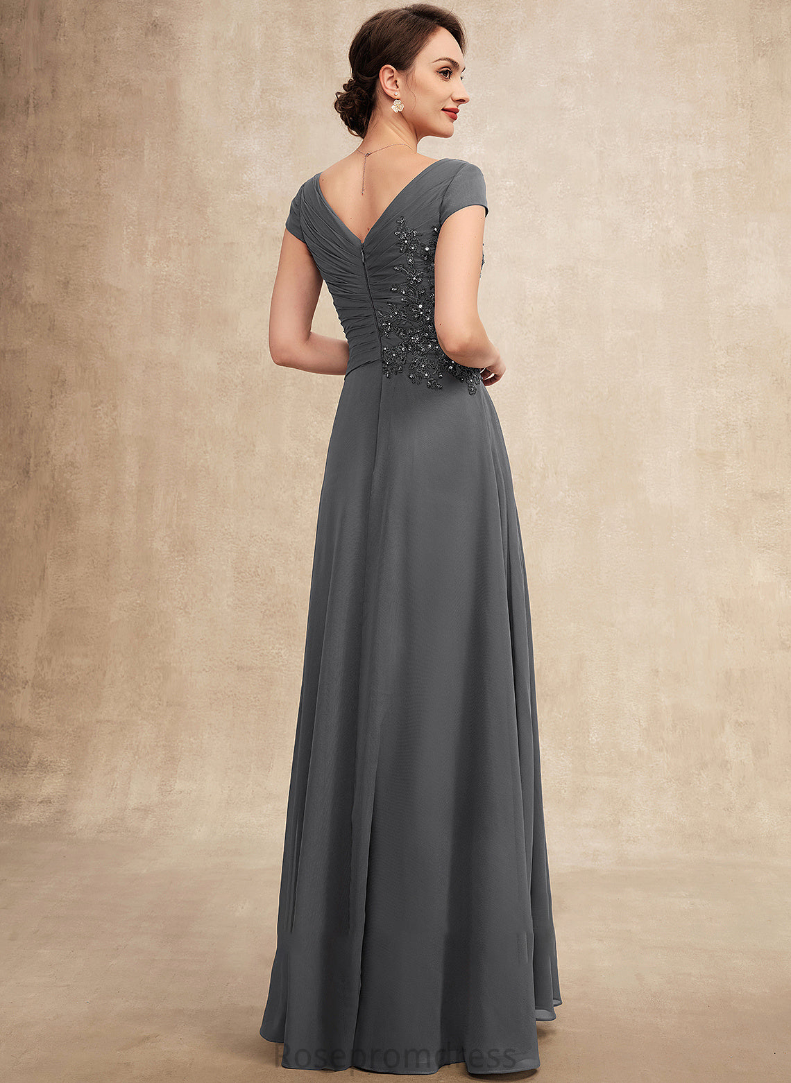 With Ruffle of Floor-Length Mother Beading Chiffon V-neck Lace Kelly the A-Line Dress Sequins Mother of the Bride Dresses Bride