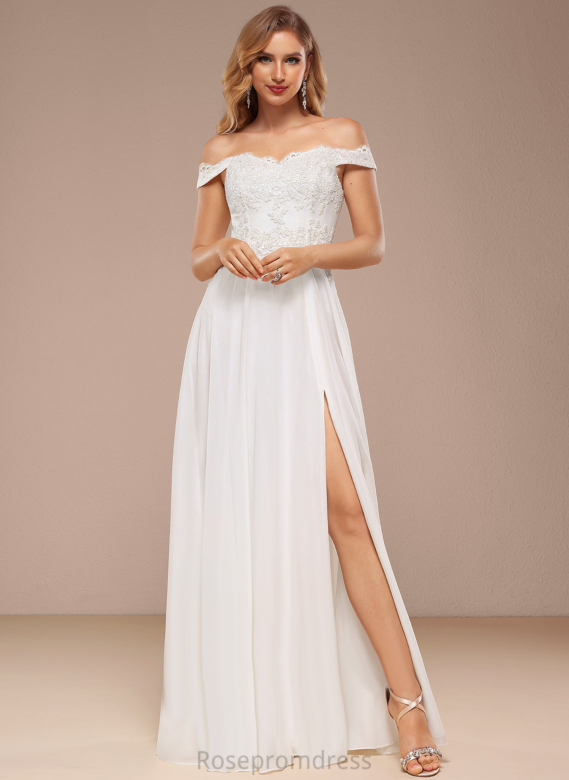 Lace Chiffon Off-the-Shoulder Sequins Giada Floor-Length With Dress A-Line Wedding Wedding Dresses