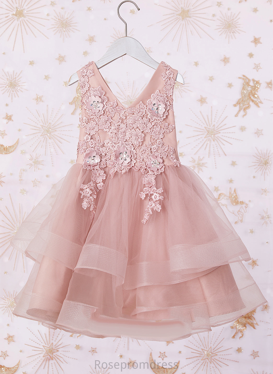 Flower Girl Kinsley Knee-length Sleeveless Tulle/Lace A-Line Beading/Flower(s)/Sequins With Flower Girl Dresses - V-neck Dress