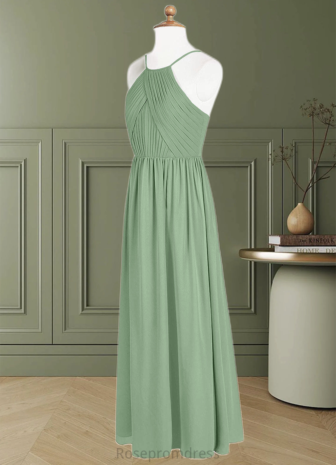 Naomi A-Line Pleated Chiffon Floor-Length Junior Bridesmaid Dress SRSP0019968