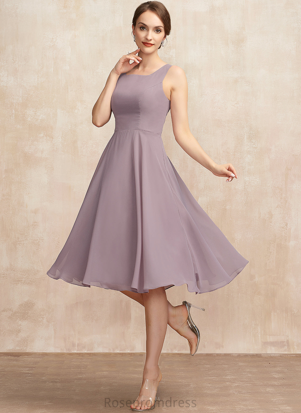 Neckline Cocktail Dresses Knee-Length Arely Cocktail A-Line Chiffon Dress Square