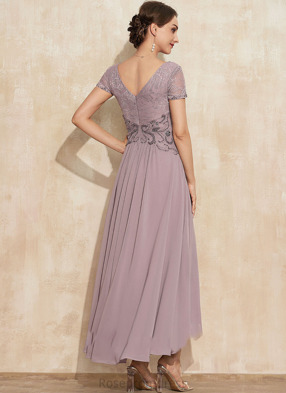 of Mother of the Bride Dresses Denisse Dress Asymmetrical the Bride With Chiffon Beading A-Line Mother Lace V-neck