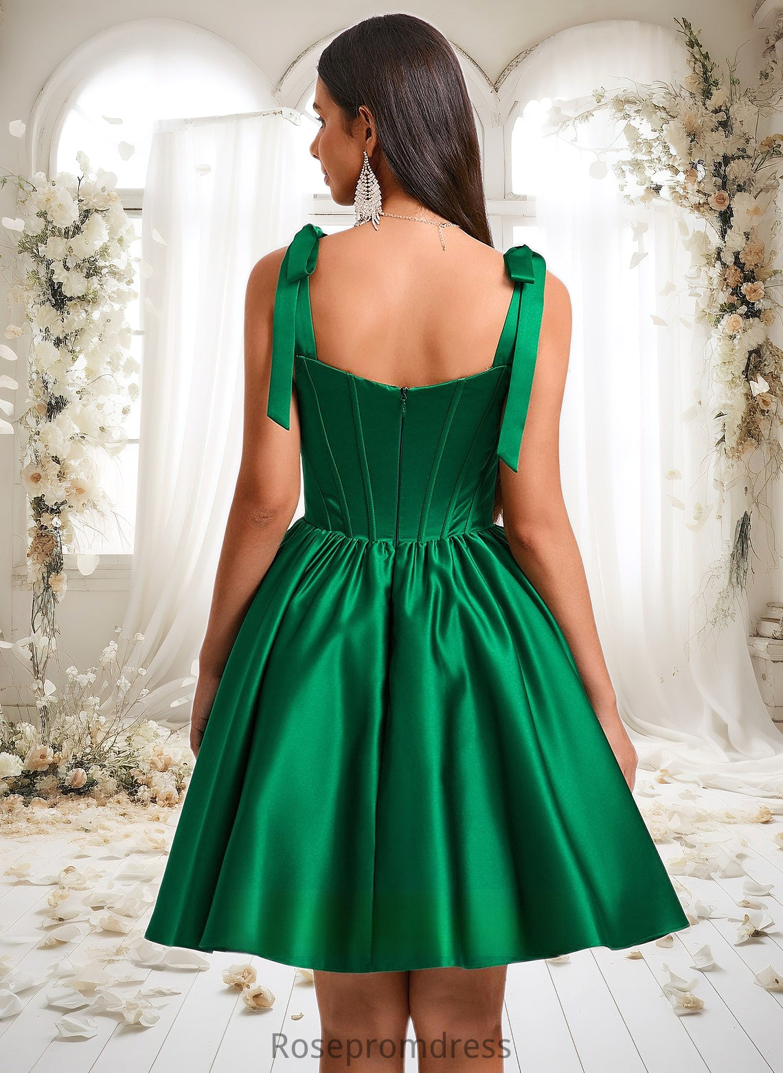 Helen Ball-Gown/Princess Straight Short Satin Homecoming Dress With Bow DSP0025645