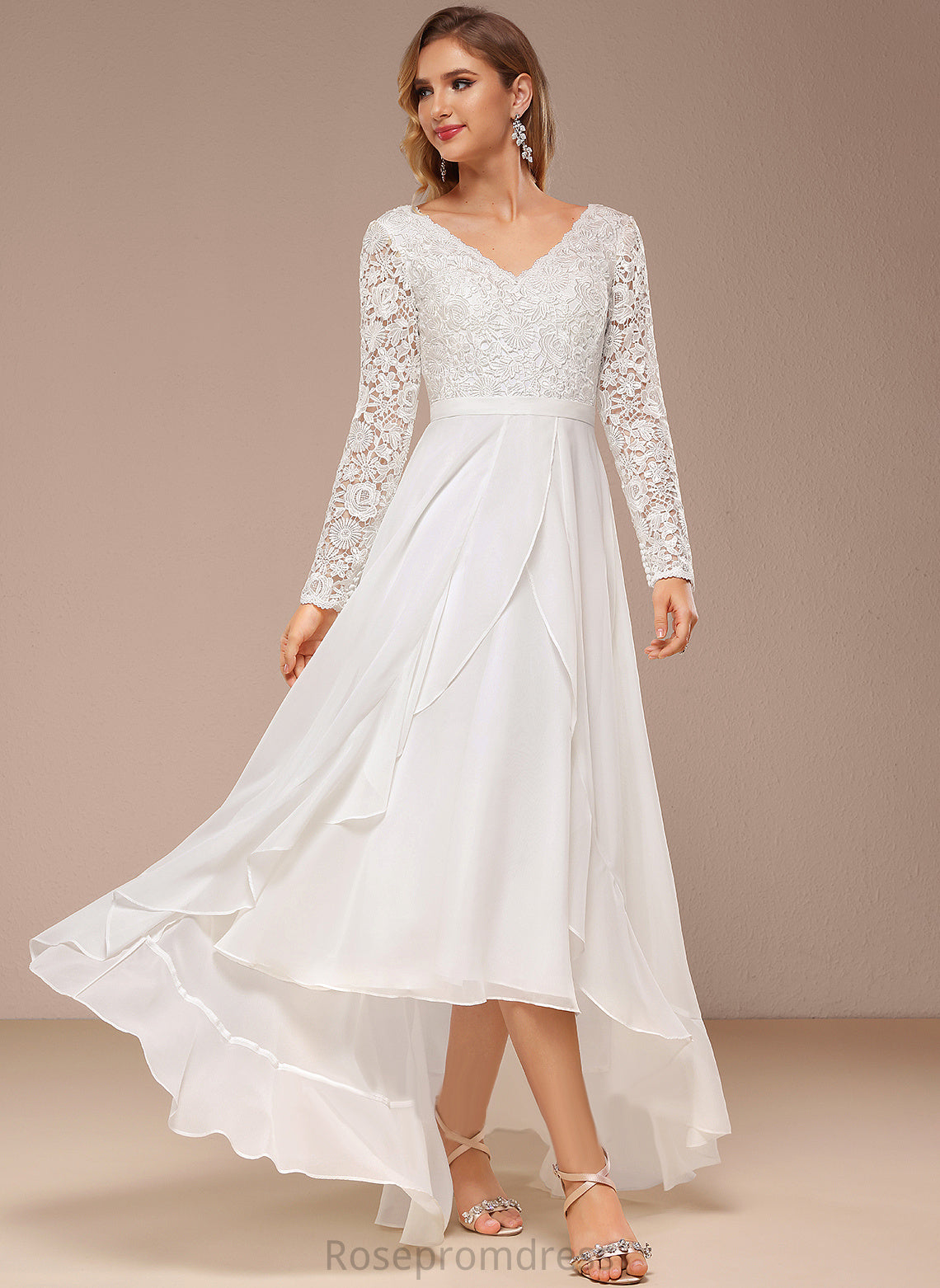 Chiffon V-neck Jacey Lace Wedding Dresses Asymmetrical Wedding Dress A-Line