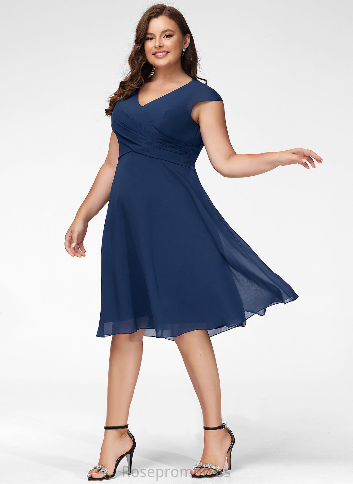 Knee-Length Cocktail Dresses Dress Maggie Cocktail Chiffon V-neck A-Line With Ruffle