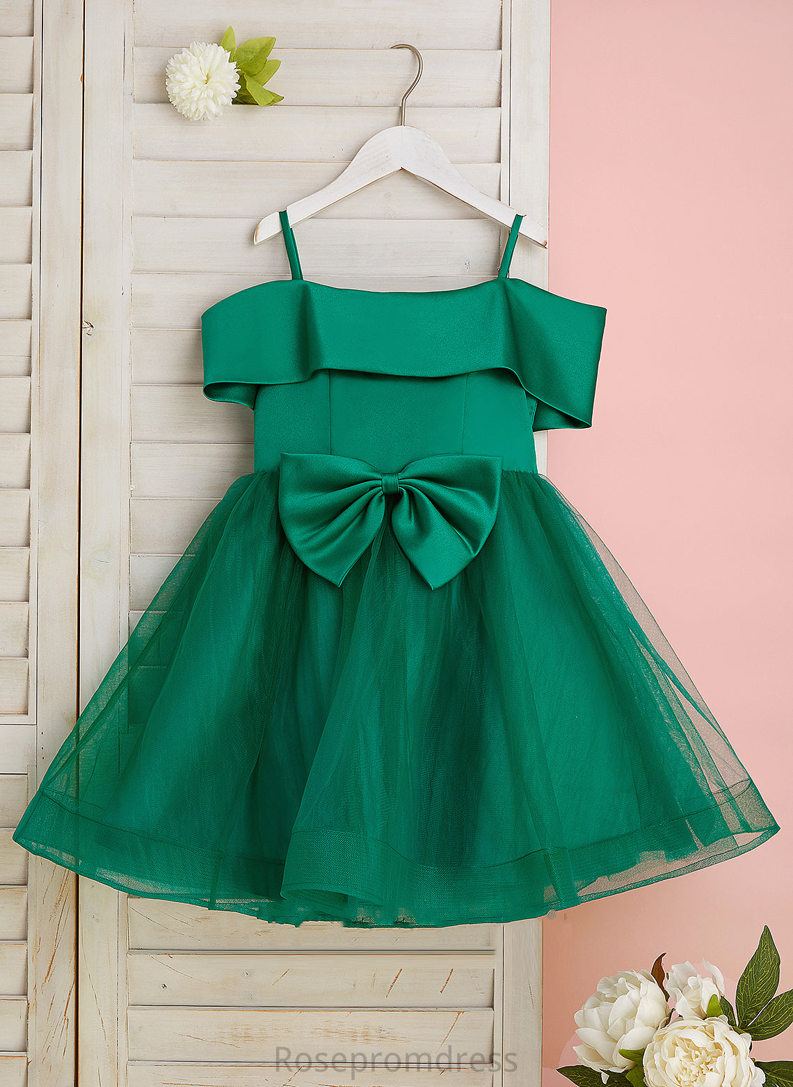 Flower Girl Dresses Dress Flower Off-the-Shoulder Satin/Tulle Knee-length A-Line With Bow(s) - Sleeveless Girl Priscilla