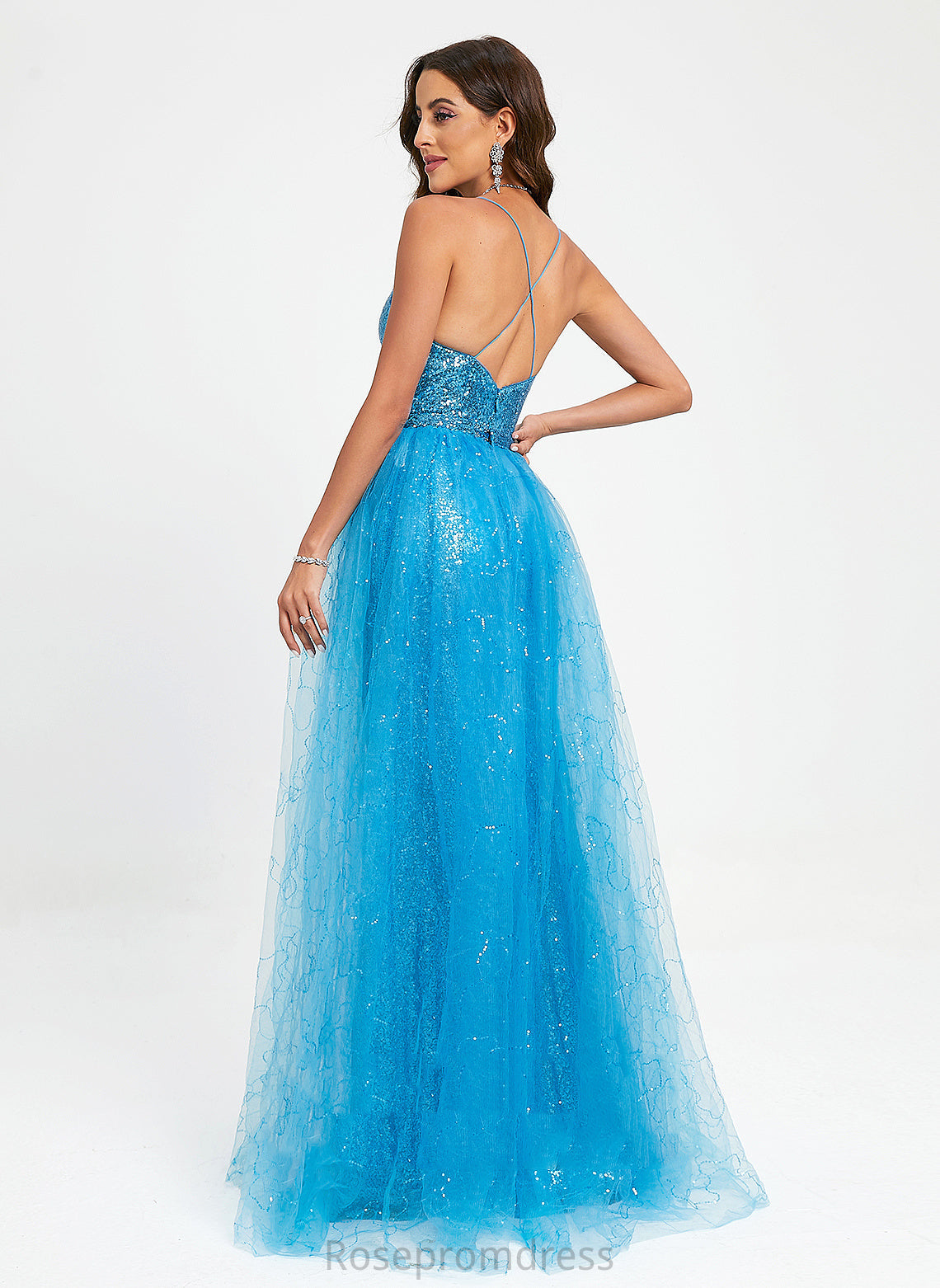 Prom Dresses With Marina V-neck Ball-Gown/Princess Tulle Sequins Sequined Floor-Length