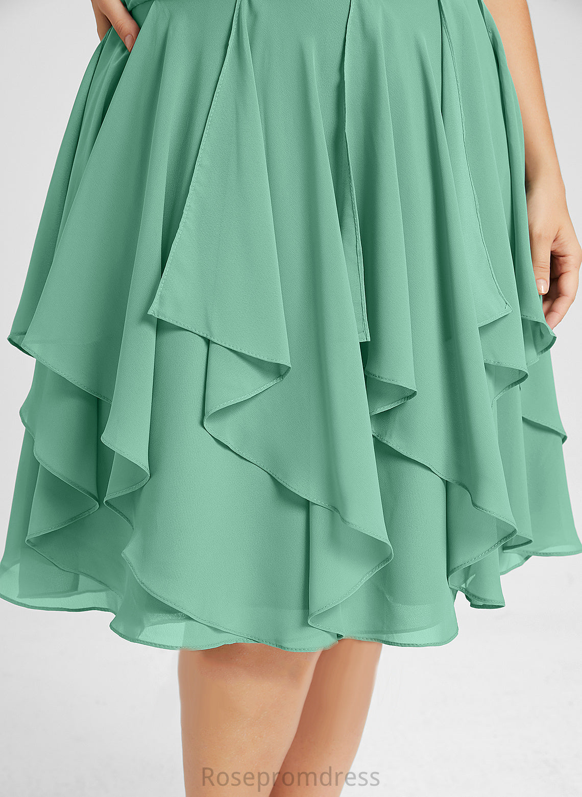 A-Line Dress Chiffon Cocktail Ruffle Ruffles Scoop Neck Knee-Length Viola With Cascading Cocktail Dresses