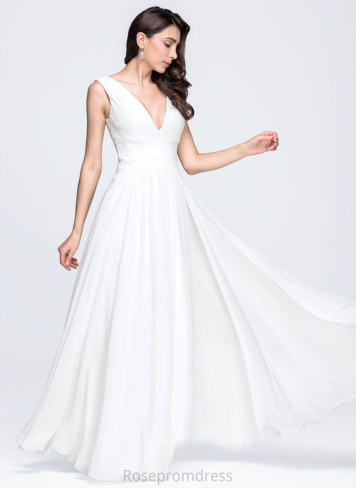 Wedding Dresses V-neck Dress Wedding Chiffon Pleated A-Line Floor-Length With Justine