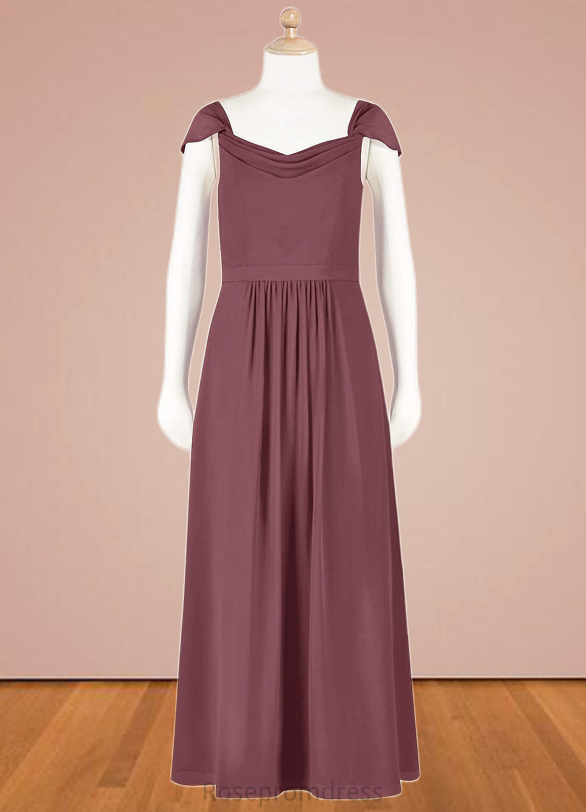 Juliette A-Line Off the Shoulder Chiffon Floor-Length Junior Bridesmaid Dress SRSP0020000