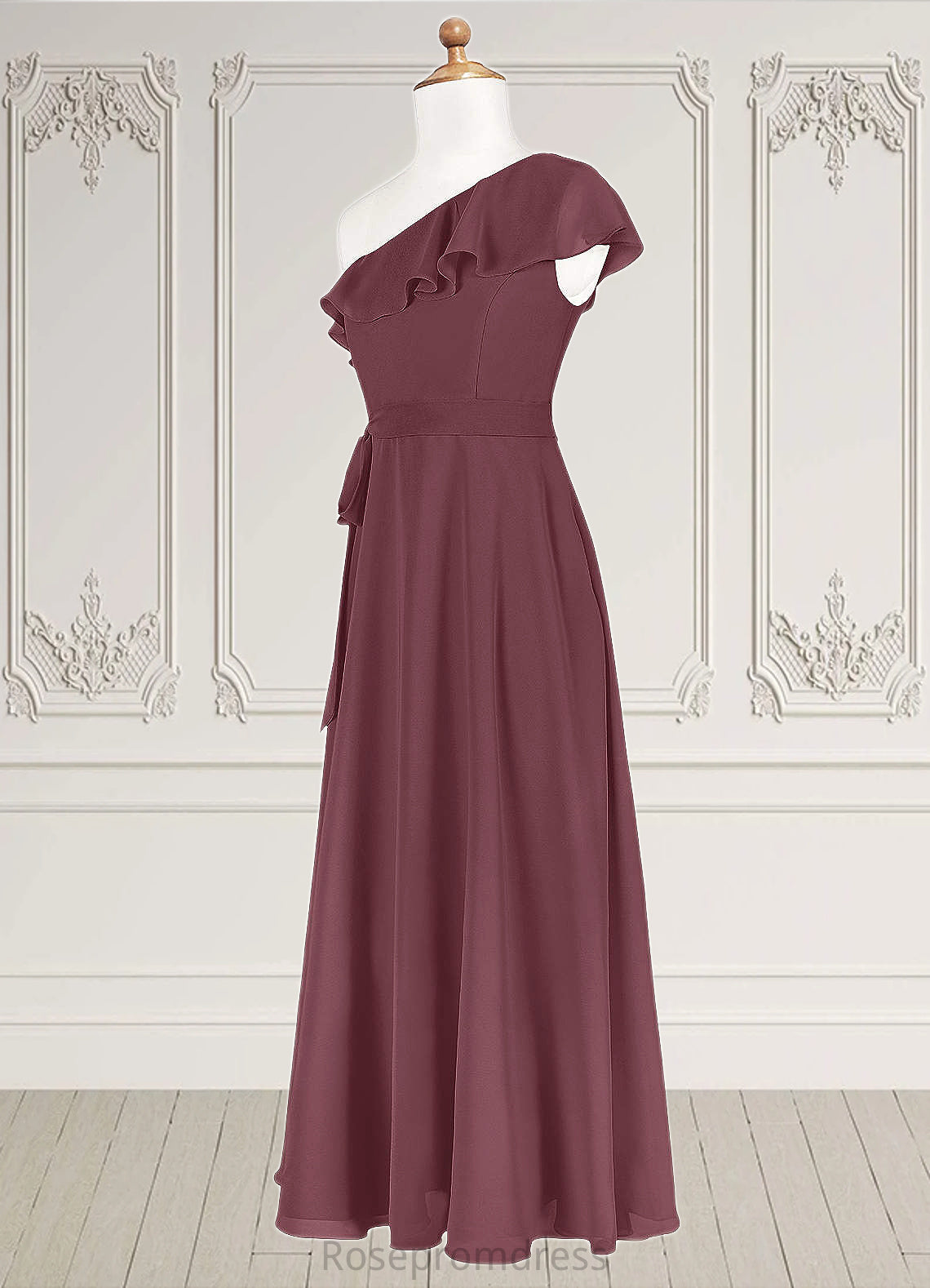 Brooklyn A-Line Ruched Chiffon Floor-Length Junior Bridesmaid Dress SRSP0020007