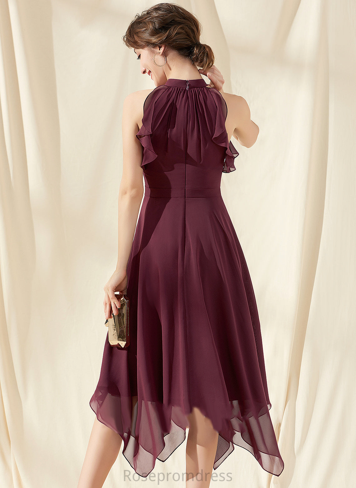 With Cascading Ruffles Neck A-Line Dress Tea-Length Chiffon Homecoming Dresses Scoop Jaslyn Homecoming