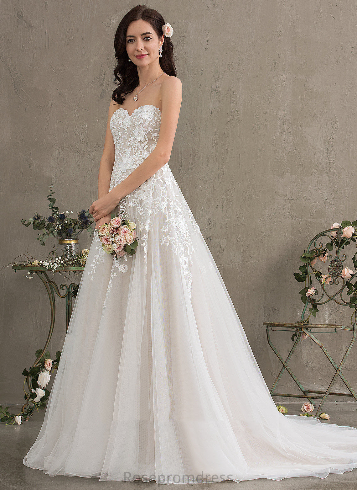 Pamela Wedding Dresses Lace Sweetheart Tulle Train Wedding Court Dress Ball-Gown/Princess