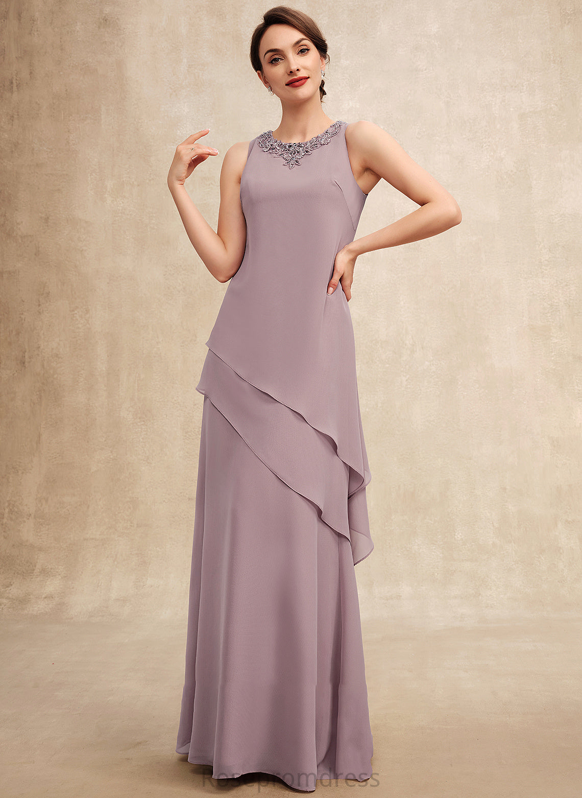 Alexa Dress Neck Scoop Floor-Length With Beading Mother of the Bride Dresses of the Bride Chiffon A-Line Mother