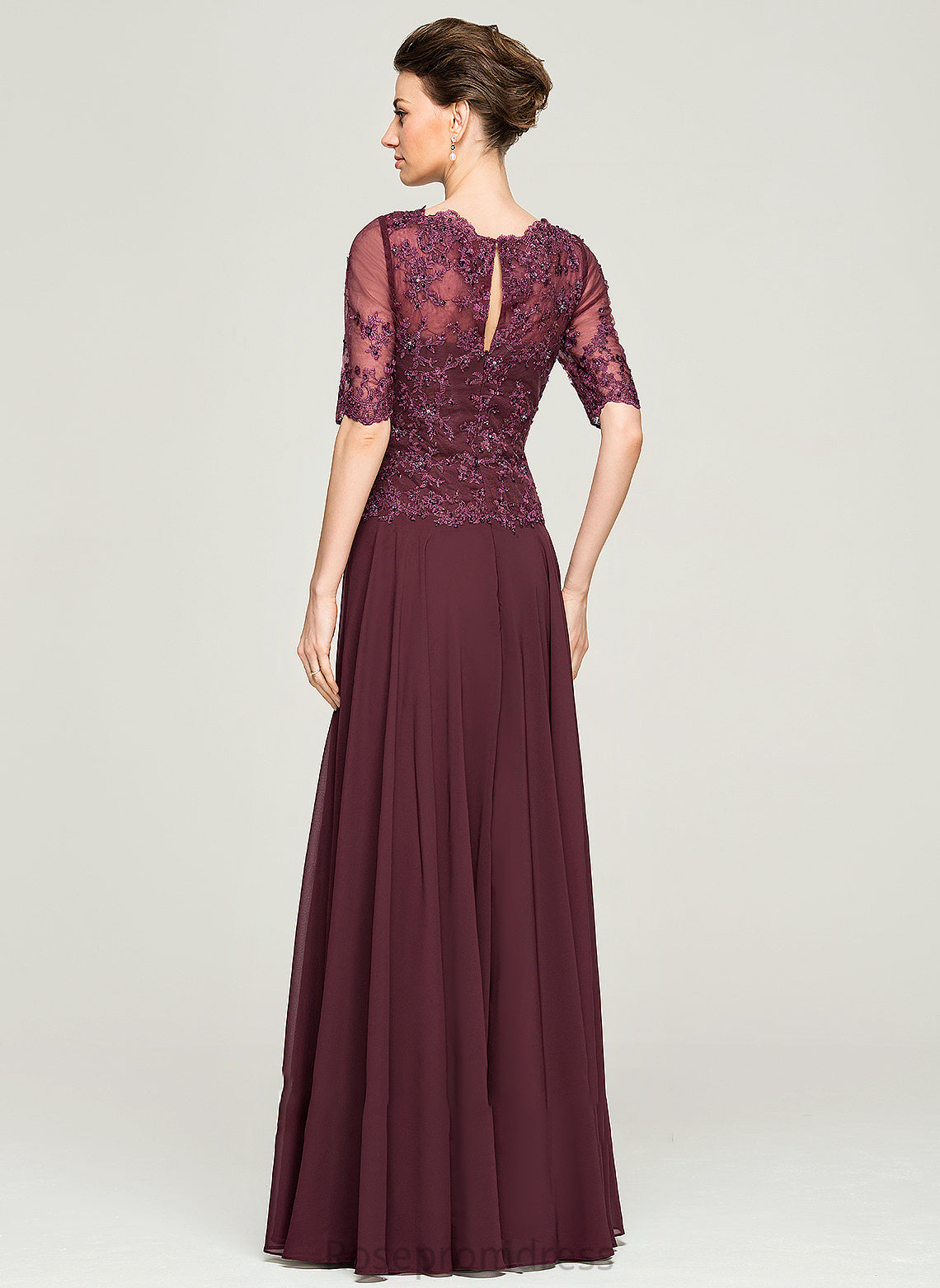 Mother Bride Beading With Sal of Mother of the Bride Dresses the Floor-Length Sequins Lace Chiffon Neck Dress Scoop A-Line