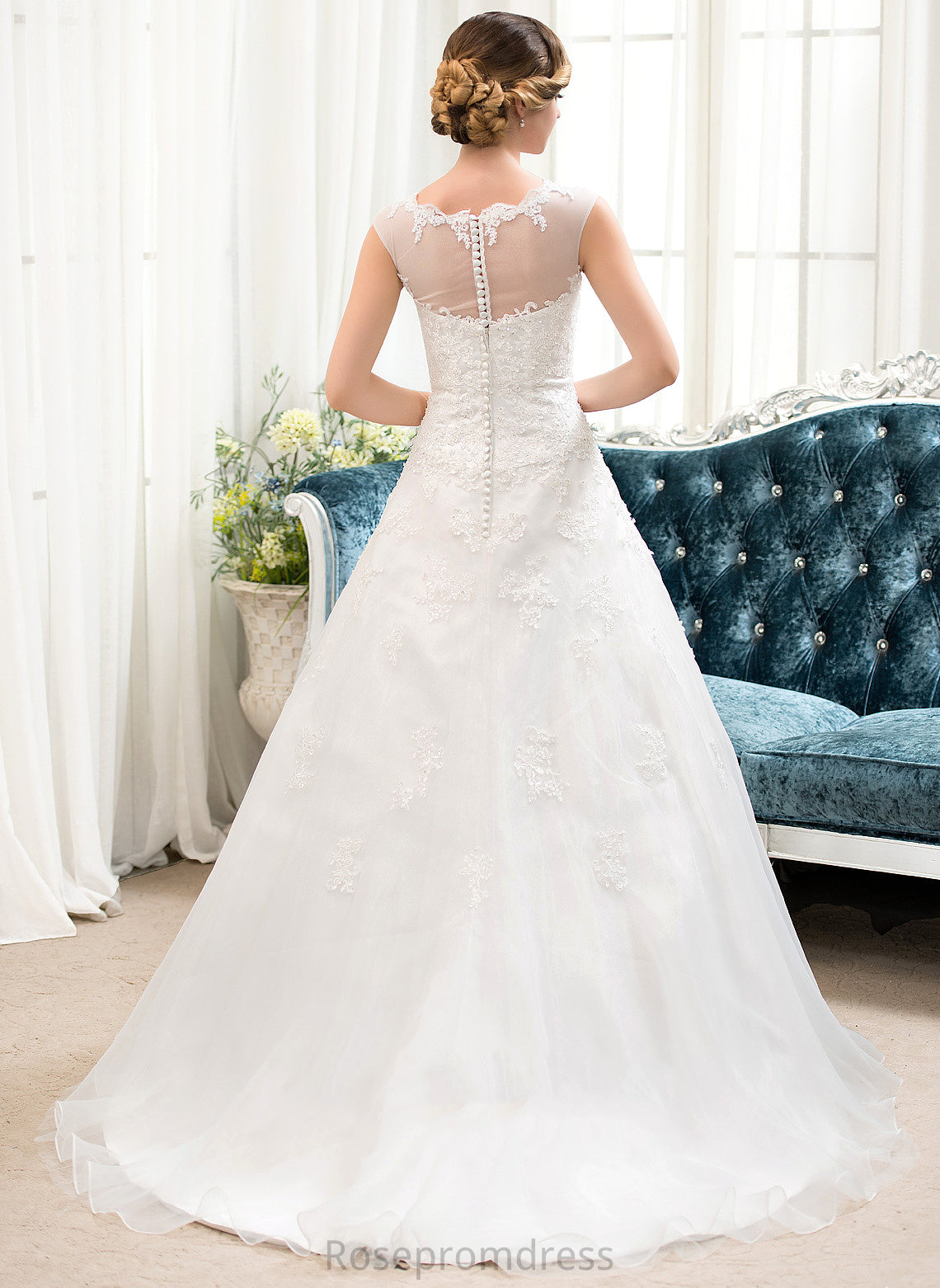 Ball-Gown/Princess Wedding Dress Train Wedding Dresses Organza With Beading Tulle Sequins Illusion Sweep Lace Meghan