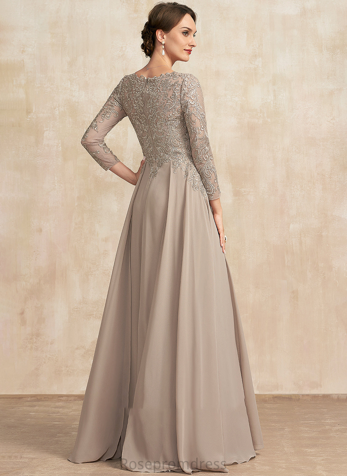 Bride Mother of Chiffon Brylee A-Line Mother of the Bride Dresses the Dress Floor-Length V-neck Lace