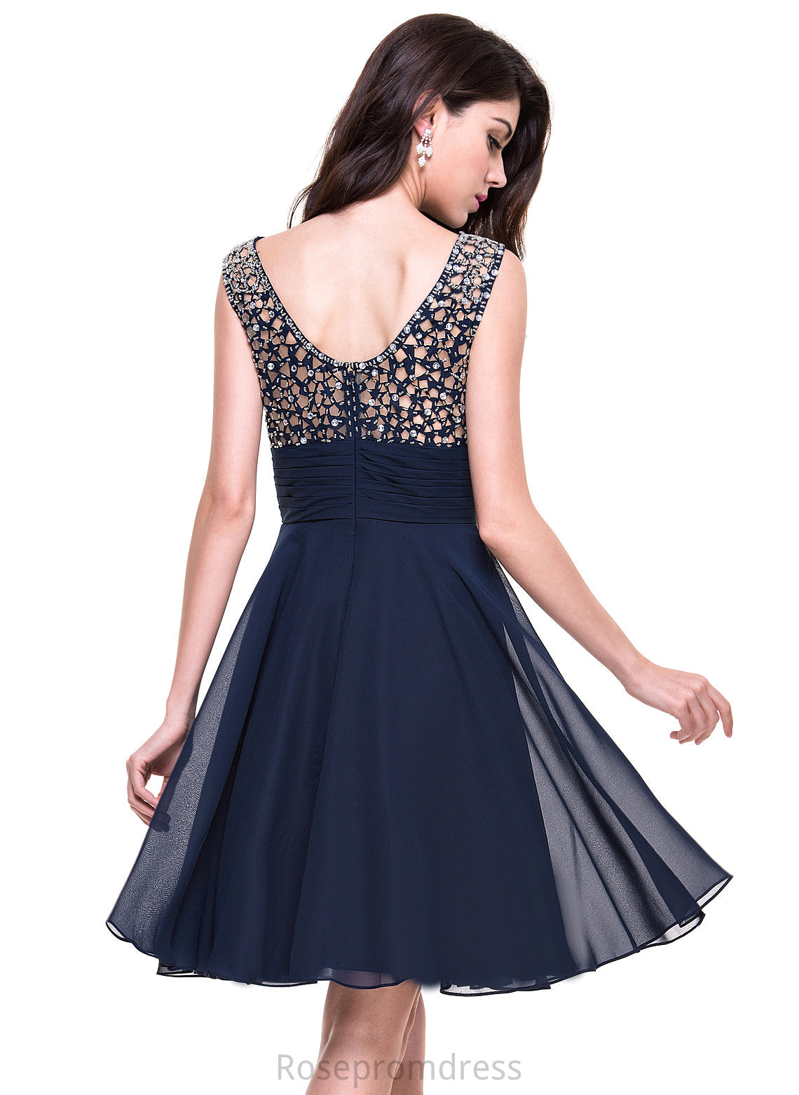 Beading Gianna Scoop A-Line Knee-Length Ruffle Cocktail Dresses Chiffon With Cocktail Neck Dress