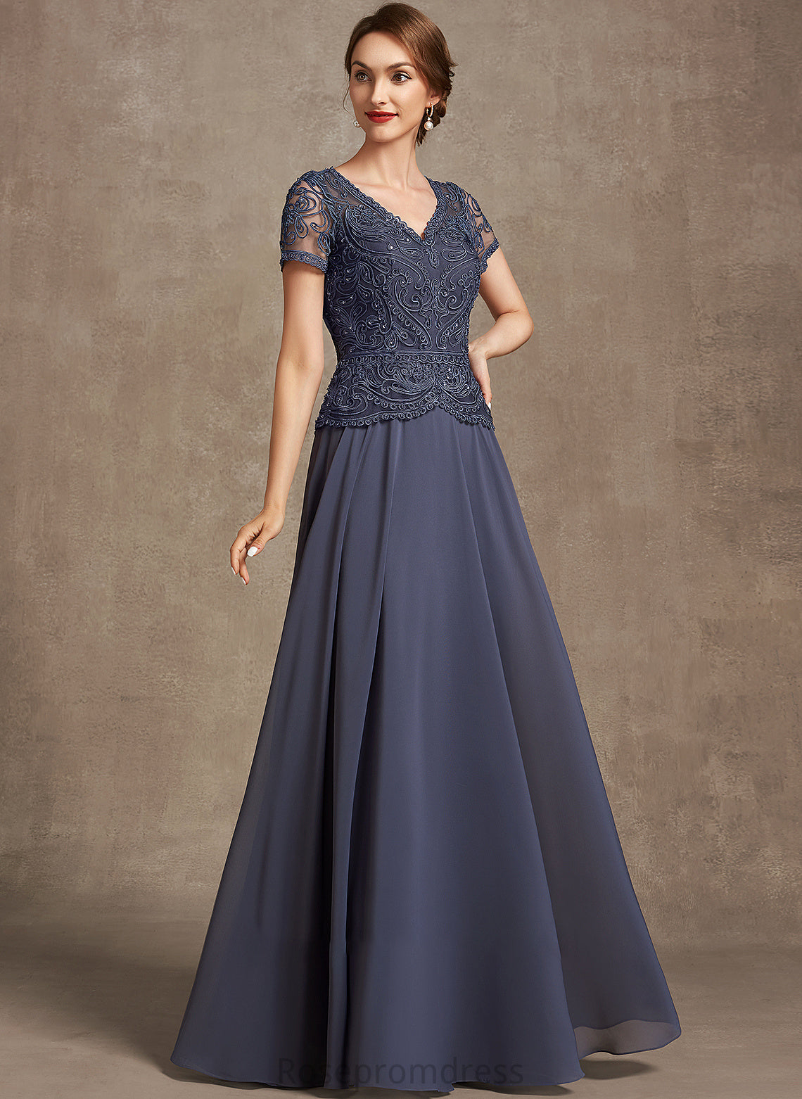 Dress Taryn Lace A-Line Chiffon Mother of the Bride Dresses Sequins V-neck Mother With the Floor-Length of Bride