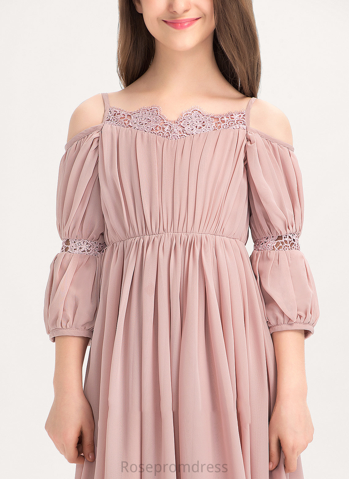 A-Line Lace Chiffon Ruffle Square With Noemi Ankle-Length Junior Bridesmaid Dresses Neckline