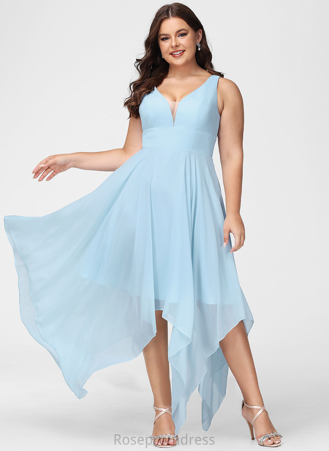 Cocktail Dresses Ruffle A-Line V-neck Cocktail Chiffon Dress With Asymmetrical Kaylyn