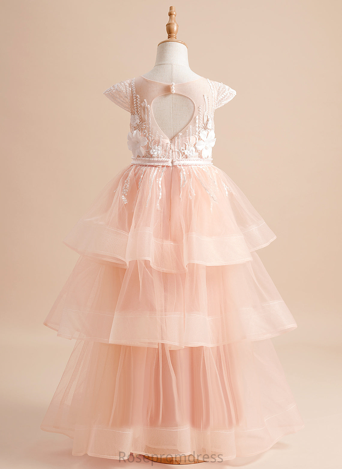 Neck Short Tulle Scoop Ball-Gown/Princess Dress Floor-length Beading/Flower(s)/Bow(s) Flower Sleeves With - Hanna Flower Girl Dresses Girl