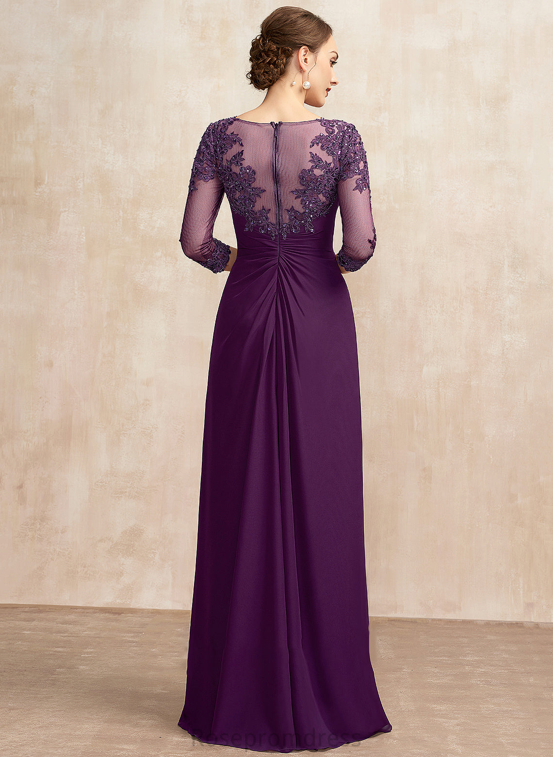 Floor-Length Mother Jayda Mother of the Bride Dresses Scoop Beading With Dress A-Line Sequins Lace Neck of the Bride Chiffon