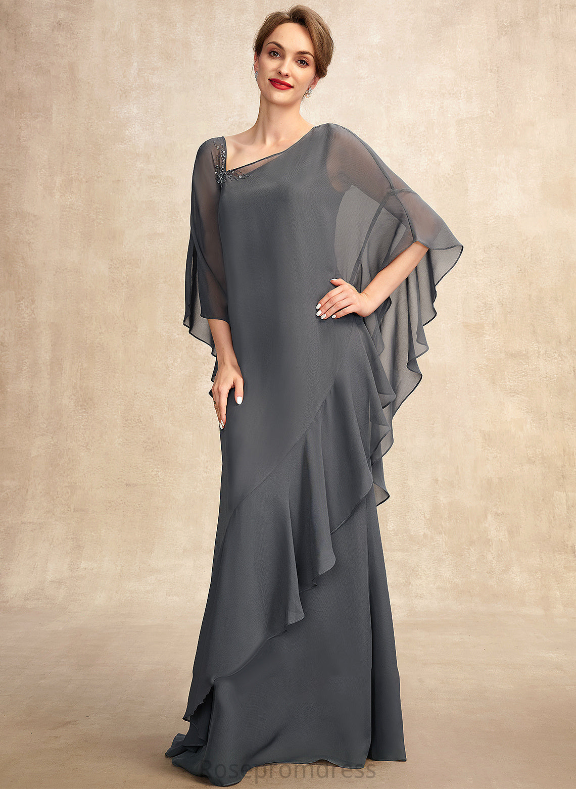 Bride One-Shoulder Mother of the Bride Dresses Kyla of Dress Chiffon Mother Sheath/Column the Floor-Length