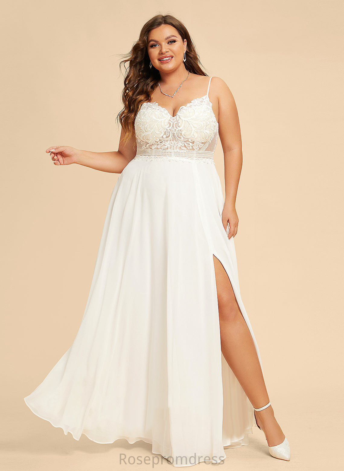 Lace Wedding Dresses Jemima Dress Floor-Length Chiffon A-Line Wedding V-neck