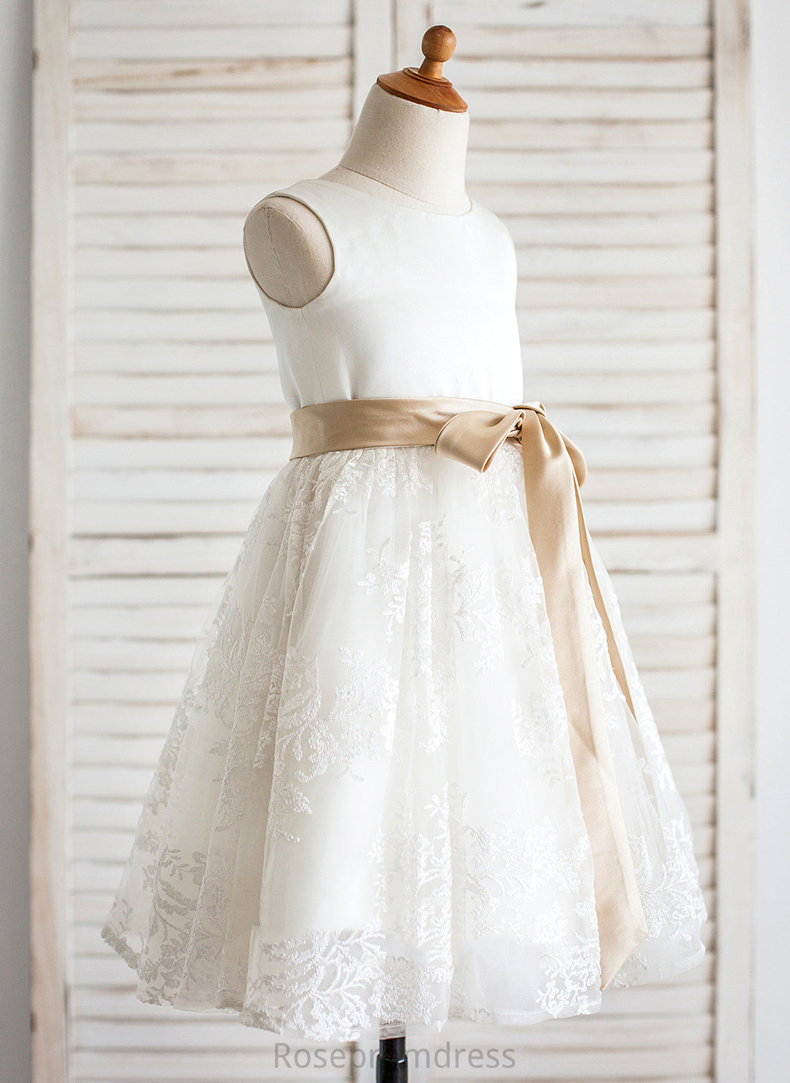 Sash Flower Girl Flower Girl Dresses Knee-length Dress Polly Neck Satin/Lace Scoop With - A-Line/Princess Sleeveless