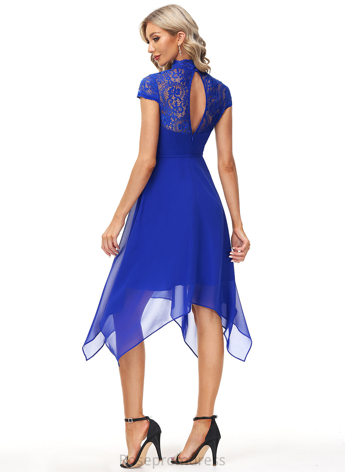 Dress Cocktail With Neck Eleanor Chiffon High A-Line Lace Tea-Length Cocktail Dresses