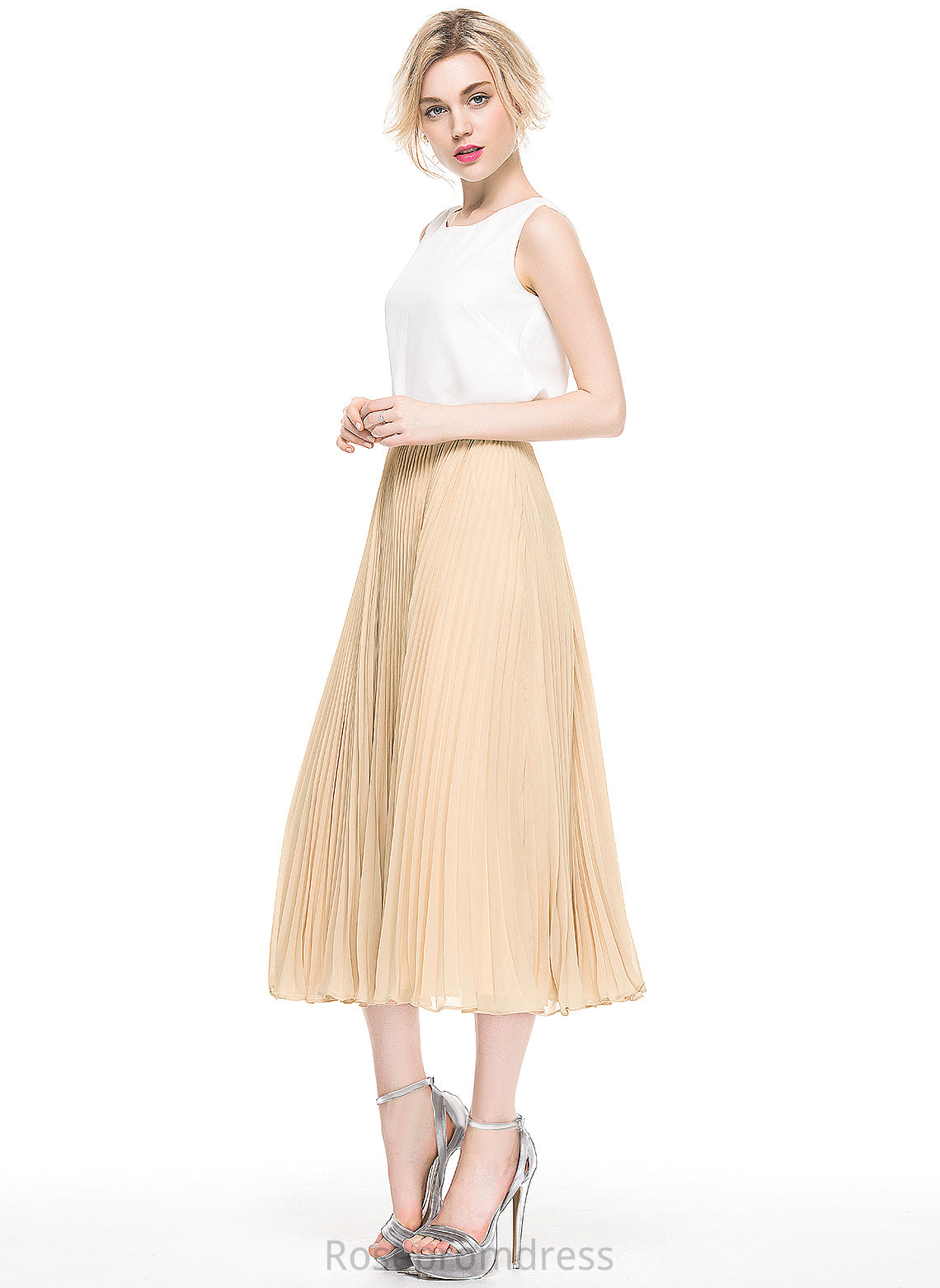 Skirt With Cocktail Pleated A-Line/Princess Chiffon Cocktail Dresses Micah Tea-Length