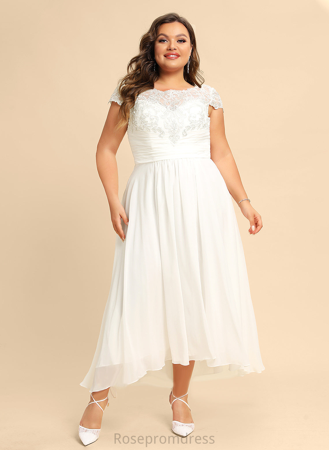 Wedding Kayden A-Line Scoop Chiffon Dress Lace Wedding Dresses Asymmetrical