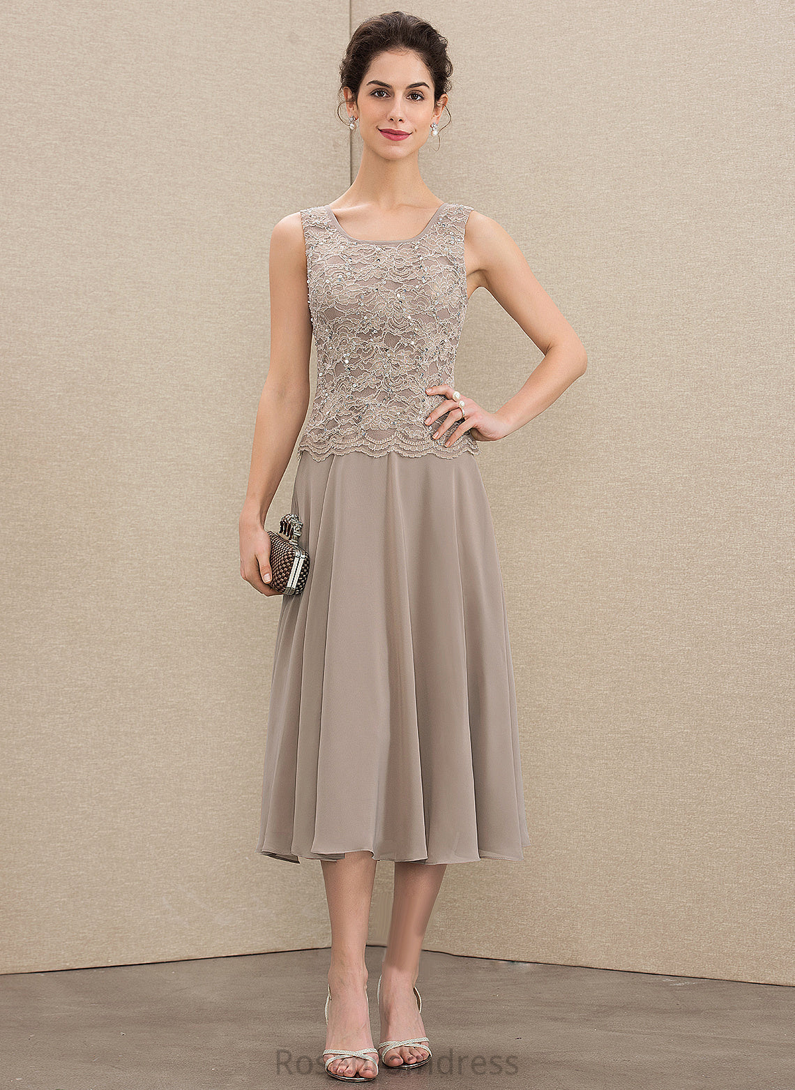 Bride Neck Chiffon Mother of the Bride Dresses Sequins Scoop the Emery With Lace A-Line Dress of Mother Tea-Length