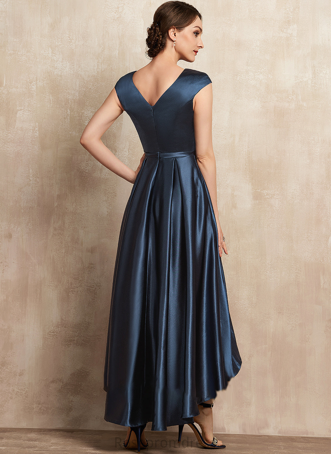 Dress Bow(s) Neck Mother of the Bride Dresses Scoop Pockets Bride Nadine Satin of A-Line With Mother the Asymmetrical