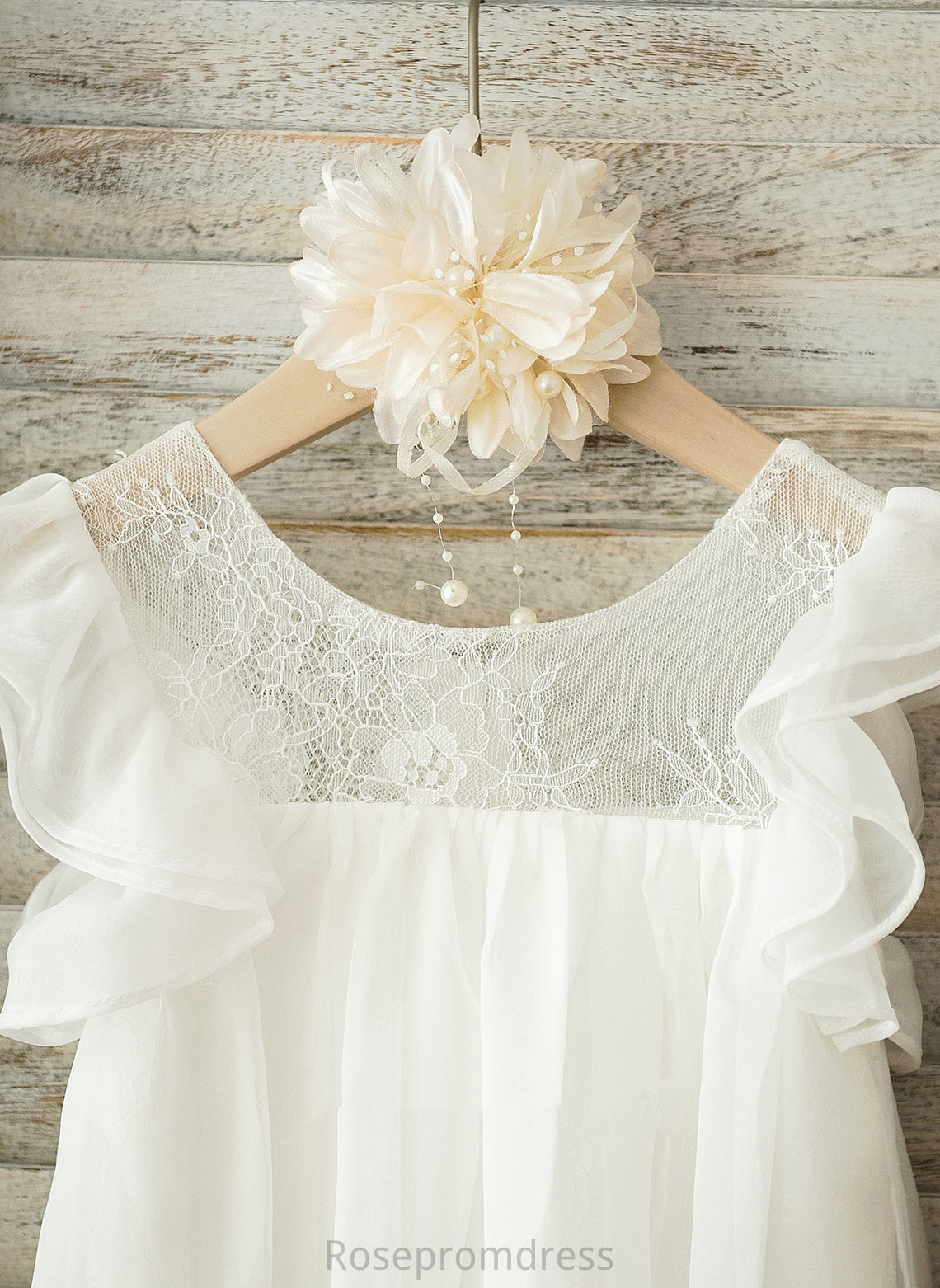 Sleeves Dress Flower Girl Dresses Girl With Scoop Chiffon A-Line - Short Neck Knee-length Nataly Flower Lace