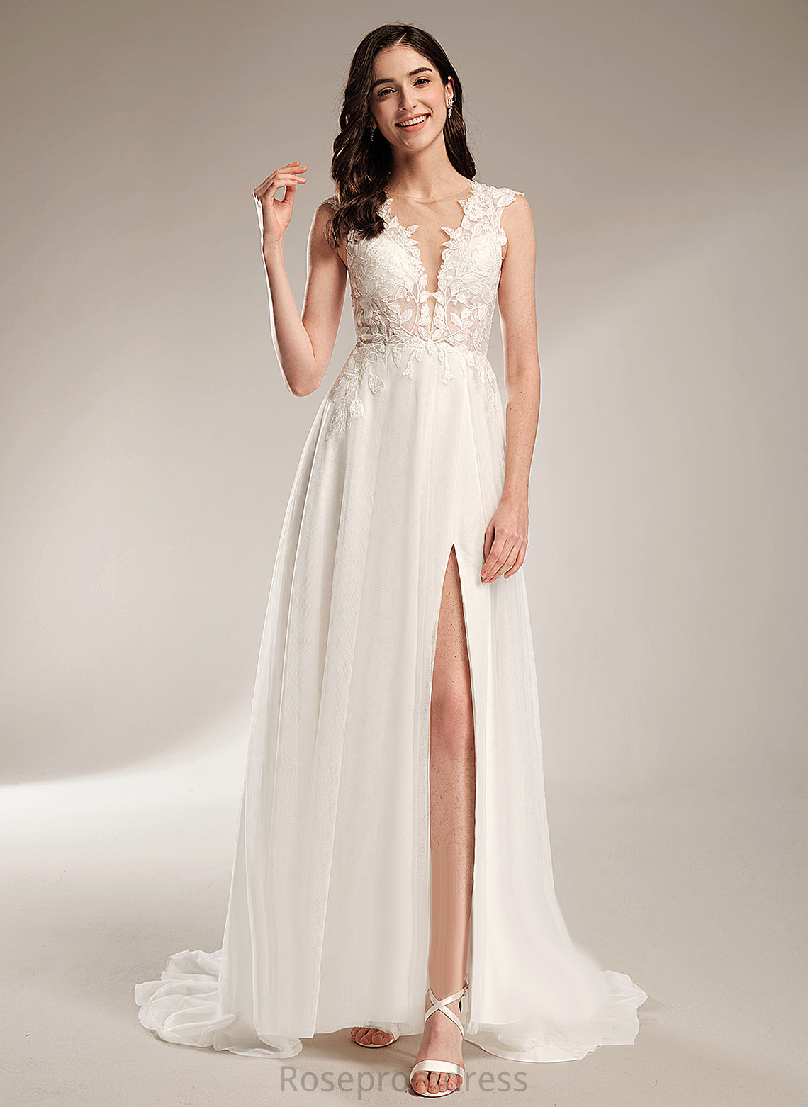 Court V-neck With Tulle Dress Ashleigh Lace Train A-Line Sequins Wedding Wedding Dresses