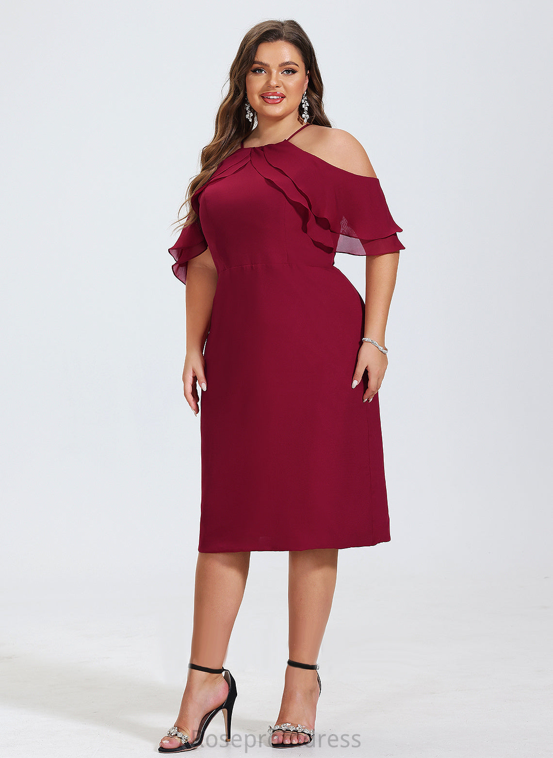 Cascading Ruffles With Alaina Chiffon Knee-Length Cocktail Dresses Square Dress Cocktail Neckline Sheath/Column