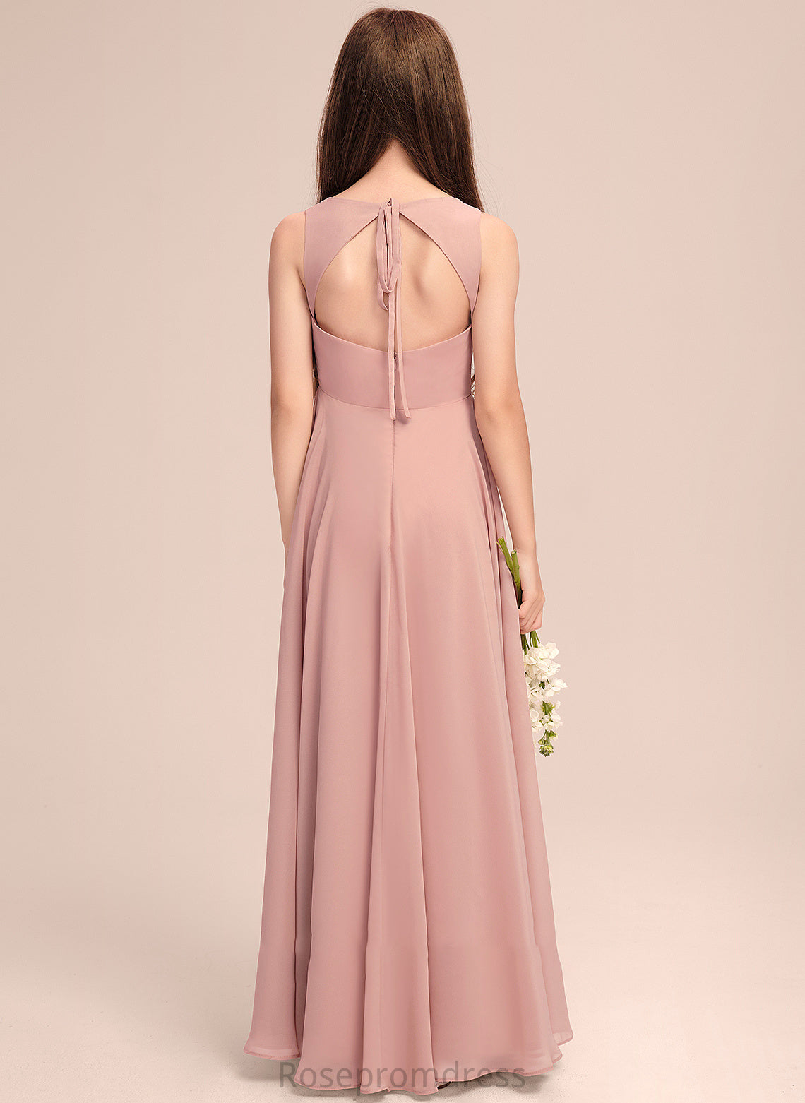 Silvia A-Line With Floor-Length Junior Bridesmaid Dresses Scoop Chiffon Bow(s) Neck